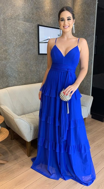 A-Line Long Royal Blue Prom Dress HZ1023